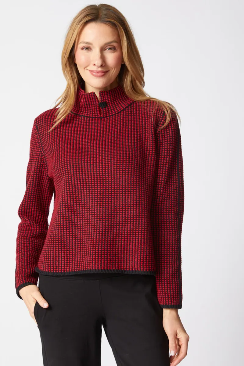 Habitat Night and Day Button Collar Pullover in Ruby
