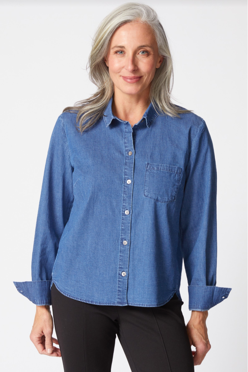 Habitat Perfect Travel Denim Shaped Hem Shirt in Medium Denim