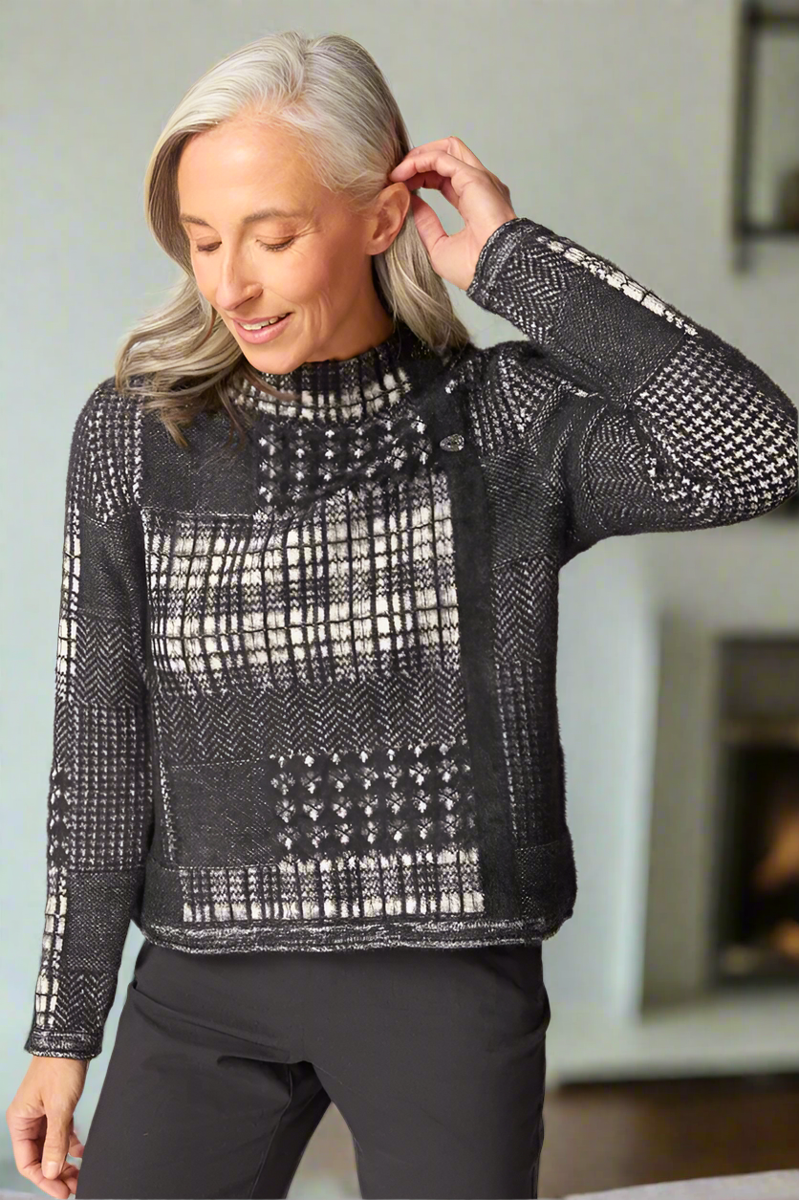 Habitat Plaid Patchwork Pullover in Black-1