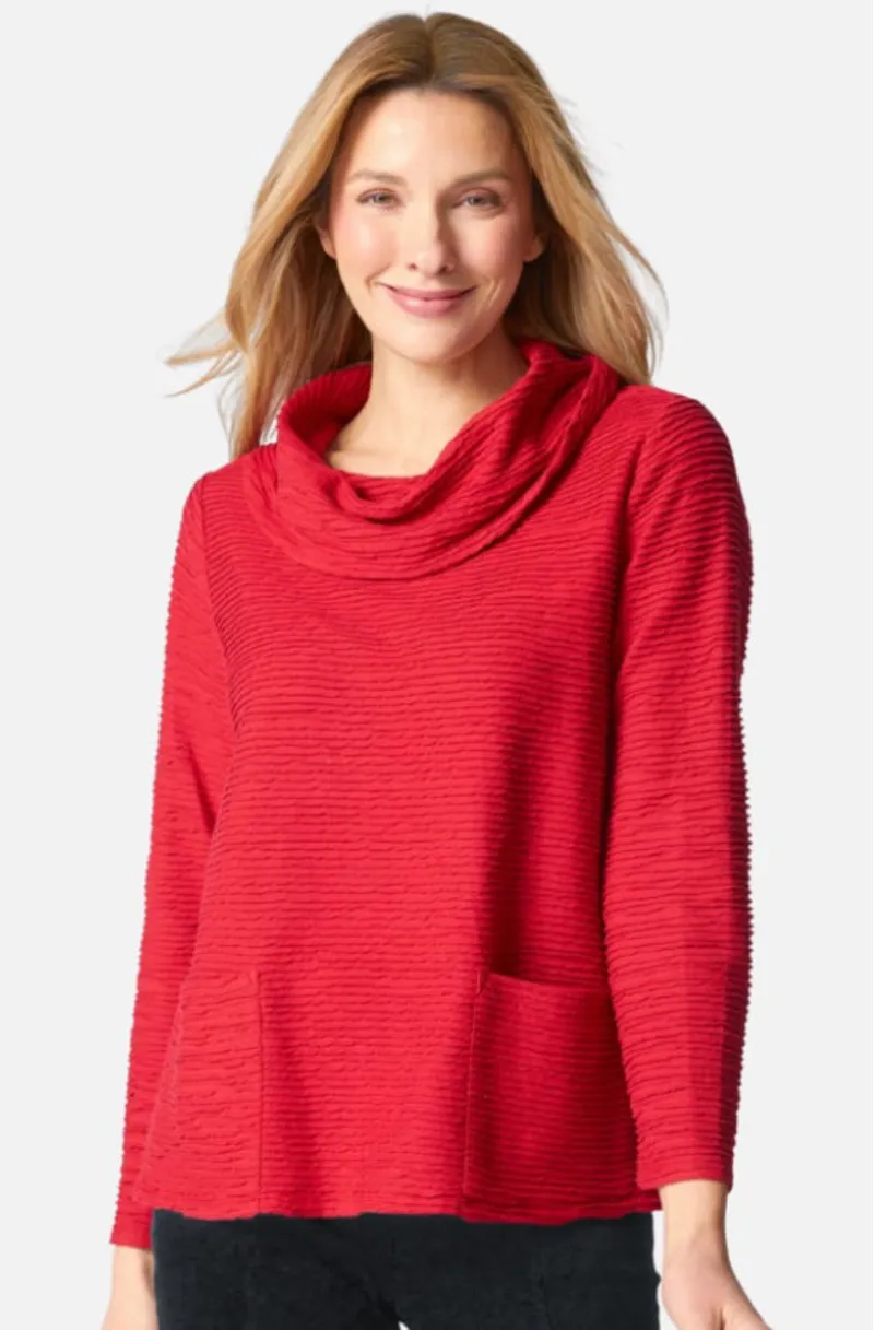 Habitat Ripple Effect Cowl Neck Pocket Top in Ruby