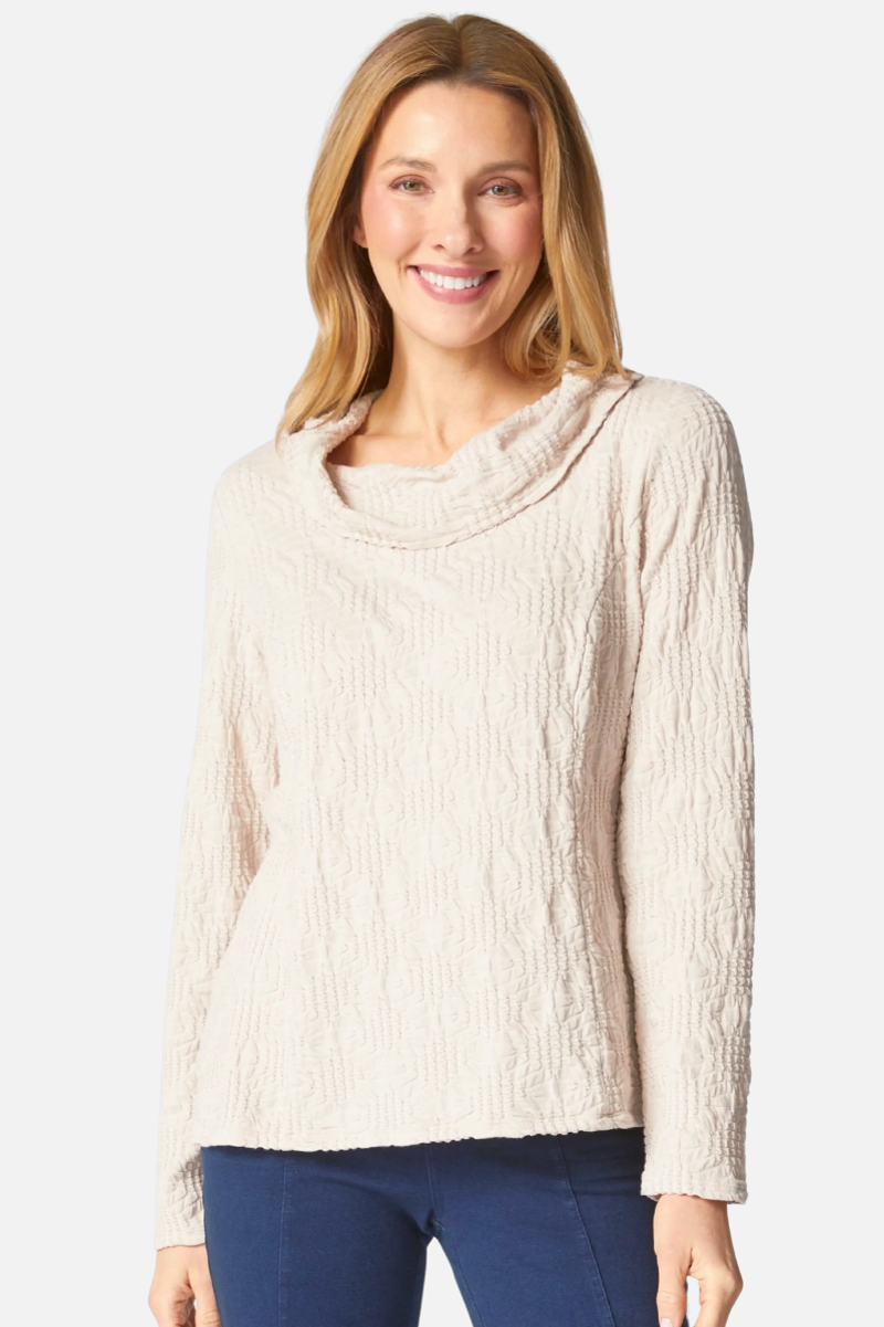 Habitat Sunburst Knit Cowl Seamed Tee in Dove