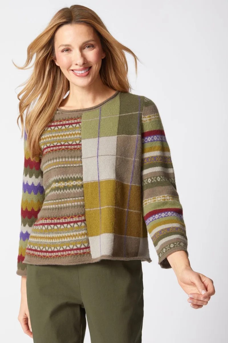 Habitat Winter Whimsy Mixed Pattern Pullover in Truffle