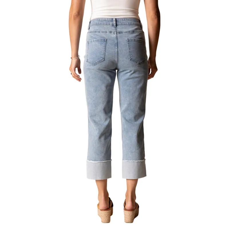 Habitat Women's Stretch Denim Embroidered Cuff Capri in Light Denim-2