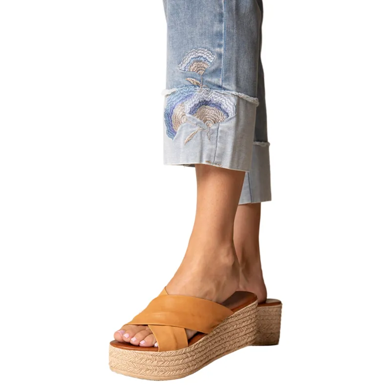 Habitat Women's Stretch Denim Embroidered Cuff Capri in Light Denim-4
