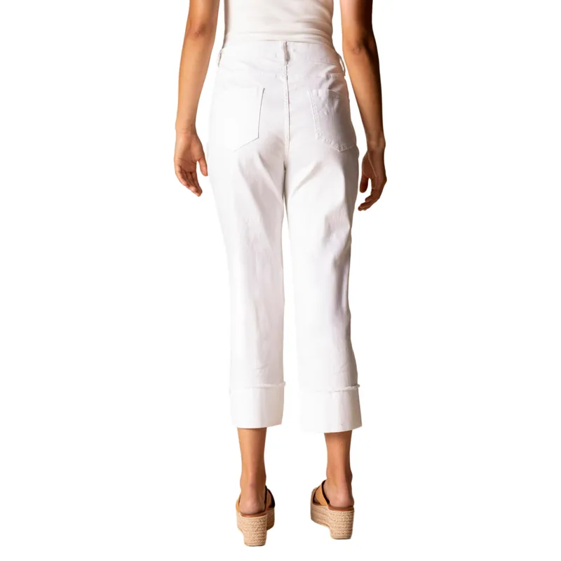 Habitat Women's Stretch Denim Embroidered Cuff Capri in White-3