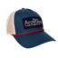 Arcadian Shop ARC Patch Trucker Hat in Pale Indigo/White/Cranberry