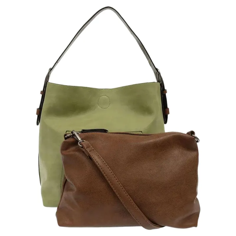 Joy Accessories Classic Hobo Handbag with Insert in Eucalyptus-1
