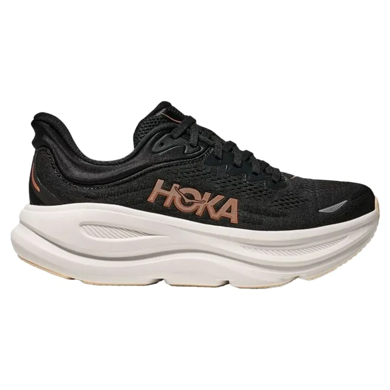 Hoka Women's Bondi 9 Running Shoe in Black/Rose Gold