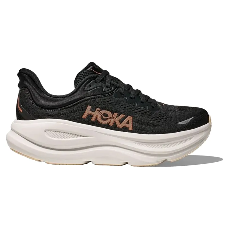 Hoka Women's Bondi 9 Running Shoe in Black/Rose Gold