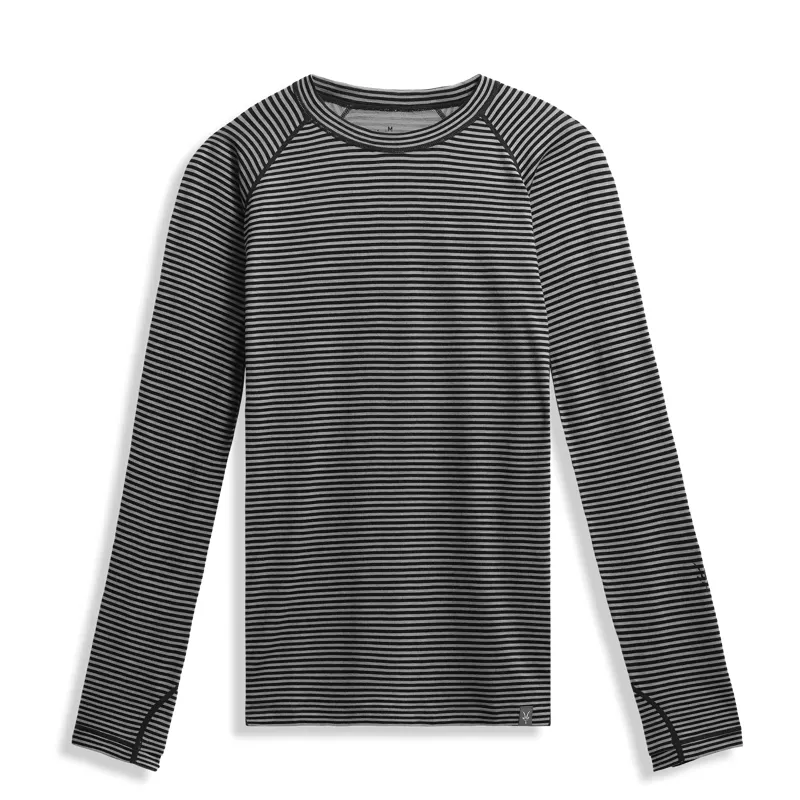 Ibex Women's Woolies Pro Tech Crew in Black Grey Stripe