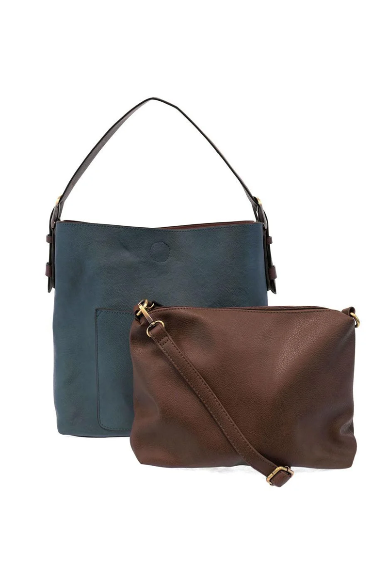 Joy Accessories Classic Hobo Handbag with Insert in Dark Chambray-2