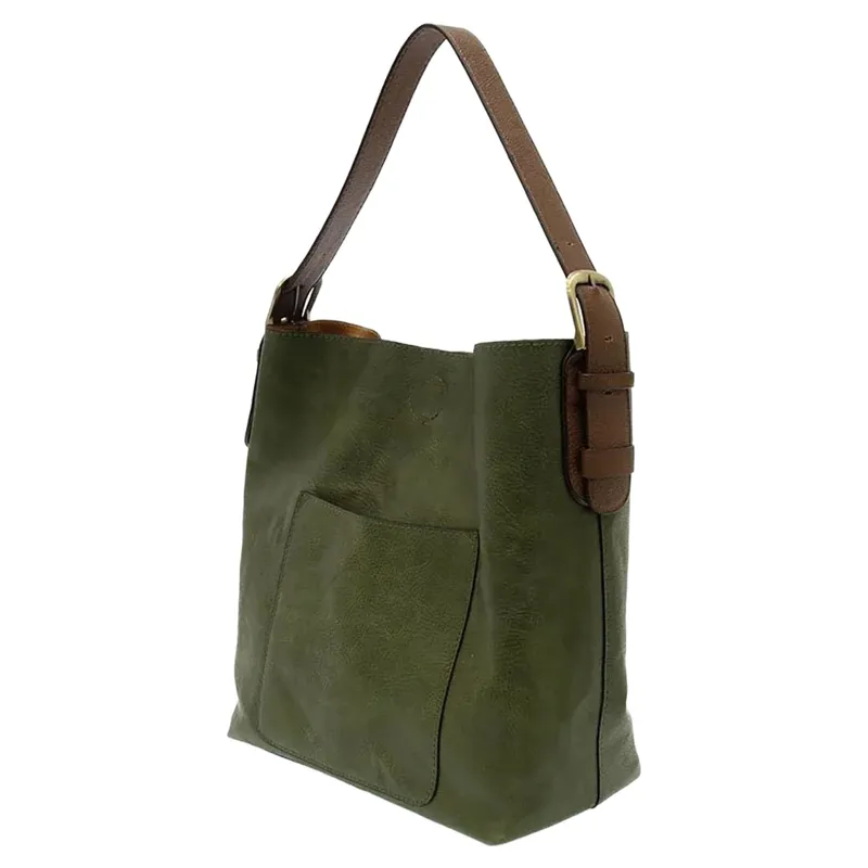 Joy Accessories Classic Hobo Handbag with Insert in Dark Basil-2