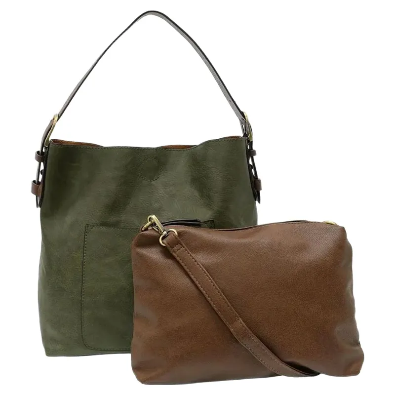 Joy Accessories Classic Hobo Handbag with Insert in Dark Basil-1