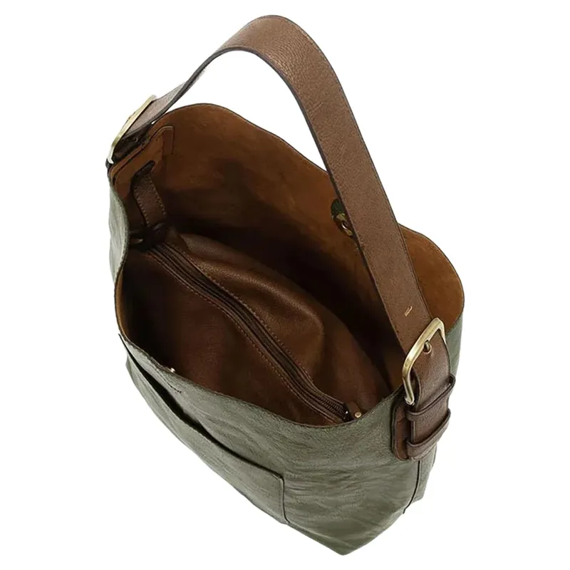 Joy Accessories Classic Hobo Handbag with Insert in Dark Basil-3