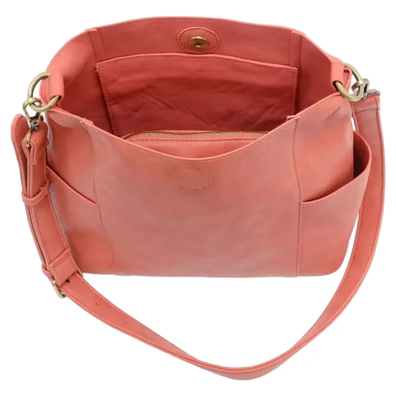 Joy Accessories Kayleigh Side Pocket Bucket Bag in Desert Coral-3