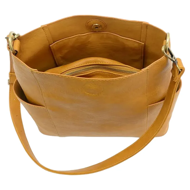 Joy Accessories Kayleigh Side Pocket Bucket Bag in Honey-3