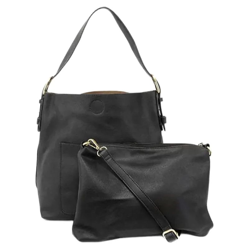 Joy Accessories Classic Hobo Handbag with Insert in Black-2