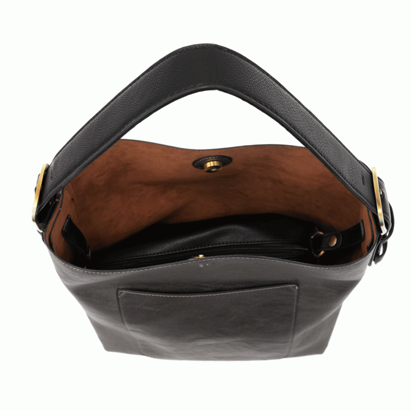 Joy Accessories Classic Hobo Handbag with Insert in Charcoal-2