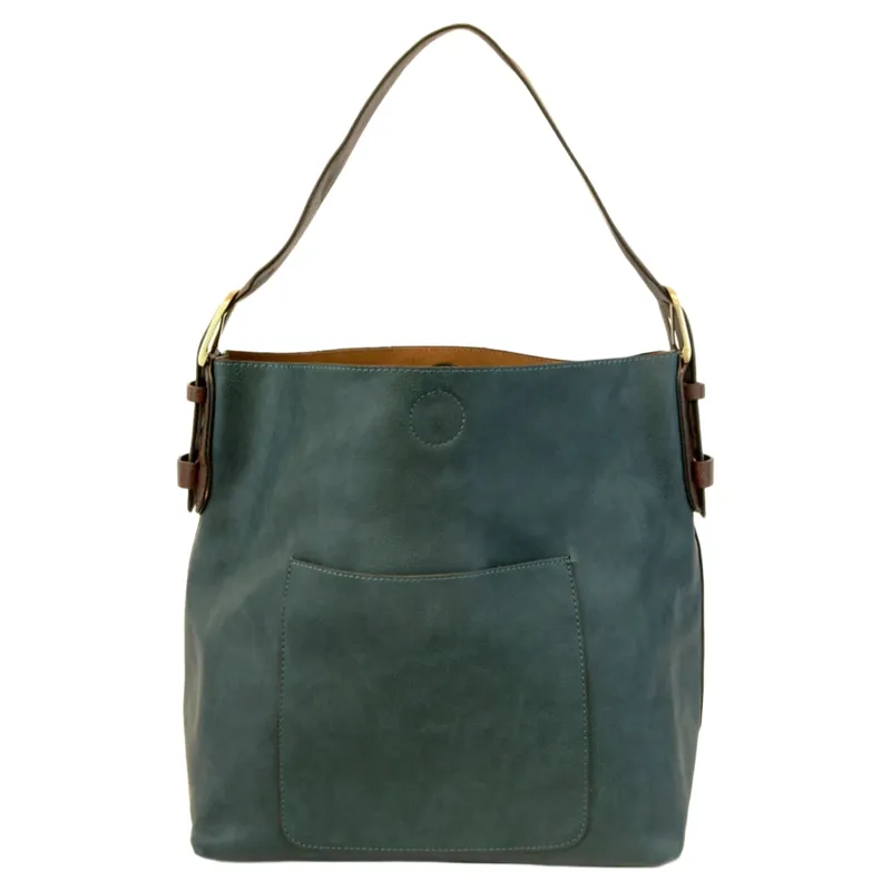 Joy Accessories Classic Hobo Handbag with Insert in Dark Teal