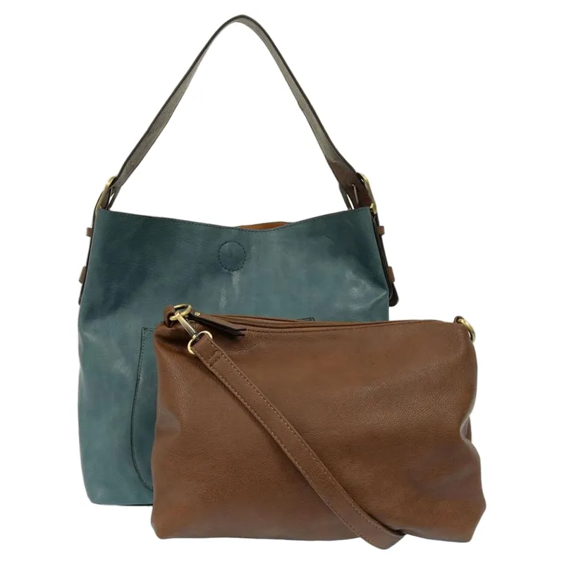 Joy Accessories Classic Hobo Handbag with Insert in Teal-ish-2