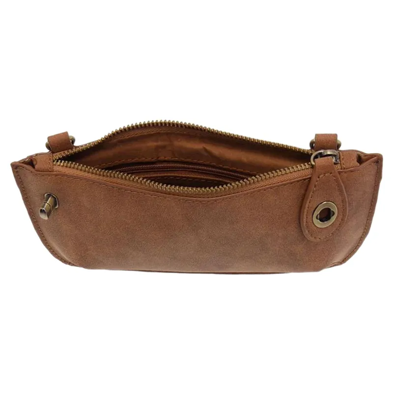 Joy Accessories Faux Suede Mini Crossbody Wristlet Clutch in Walnut-3