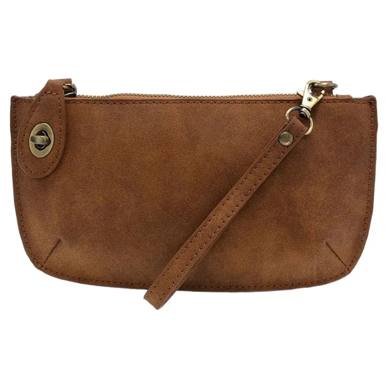 Joy Accessories Faux Suede Mini Crossbody Wristlet Clutch in Walnut