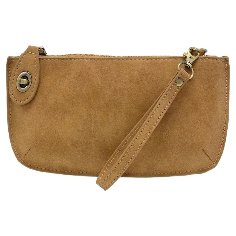 Joy Accessories Faux Suede Mini Crossbody Wristlet Clutch in Wheat