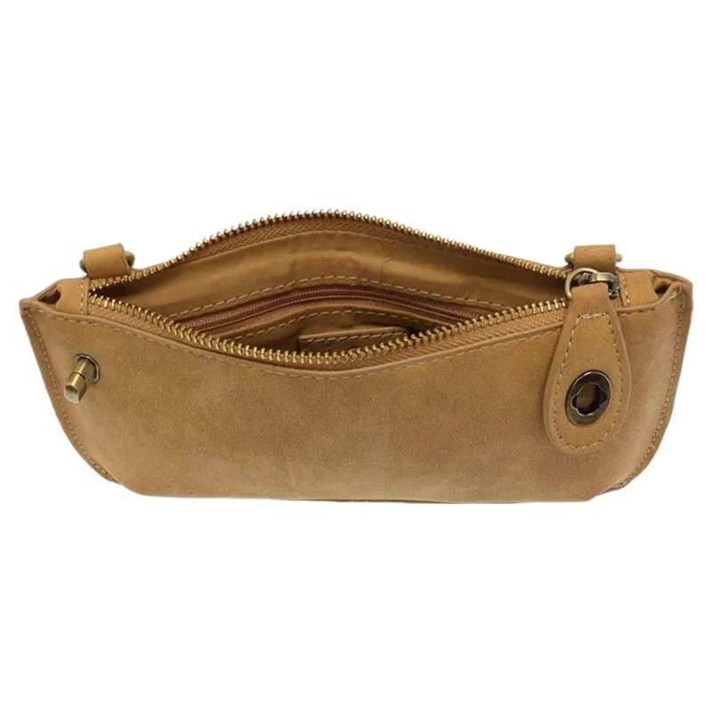 Joy Accessories Faux Suede Mini Crossbody Wristlet Clutch in Wheat-3