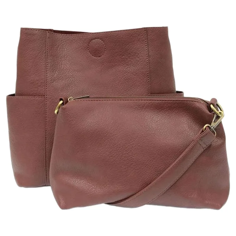 Joy Accessories Kayleigh Side Pocket Bucket Bag in Plum-1