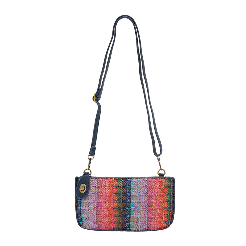 Joy Accessories Woven Stripe Straw Mini Wristlet in Deep Multi-1