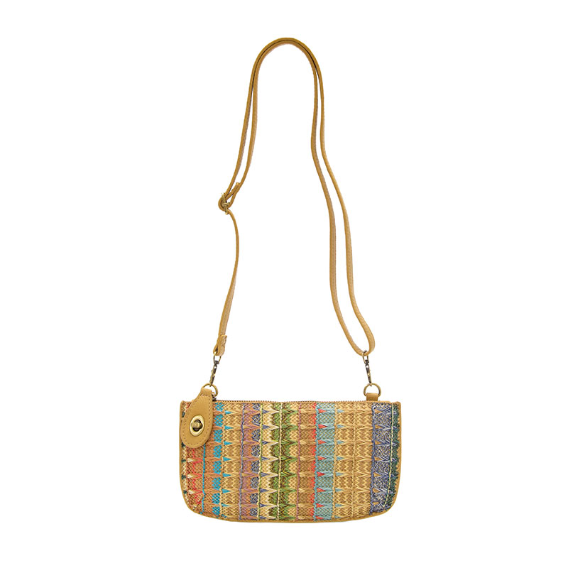 Joy Accessories Woven Stripe Straw Mini Wristlet in Neutral Multi-1