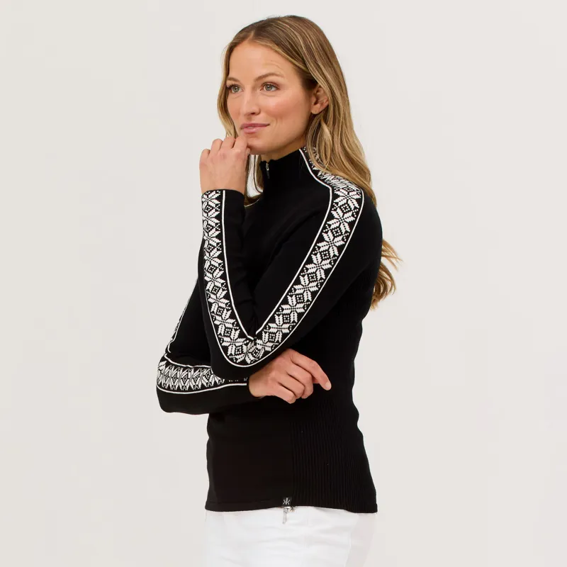Krimson Klover Women's Slalom Zip Neck Sweater in Black-1