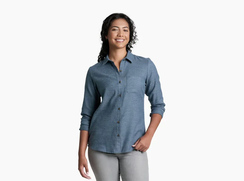 Kuhl Women's Whisper Flannel Shirt in Metal Blue