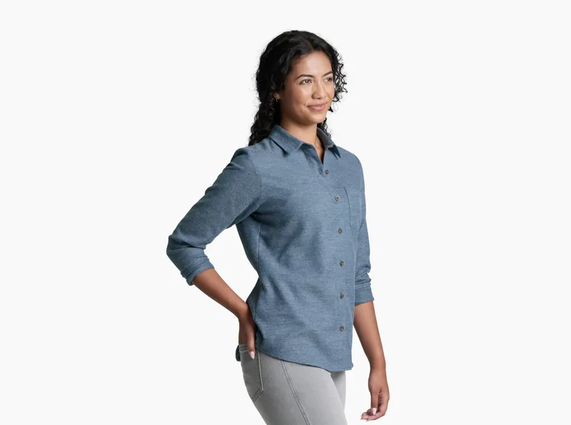 Kuhl Women's Whisper Flannel Shirt in Metal Blue-2
