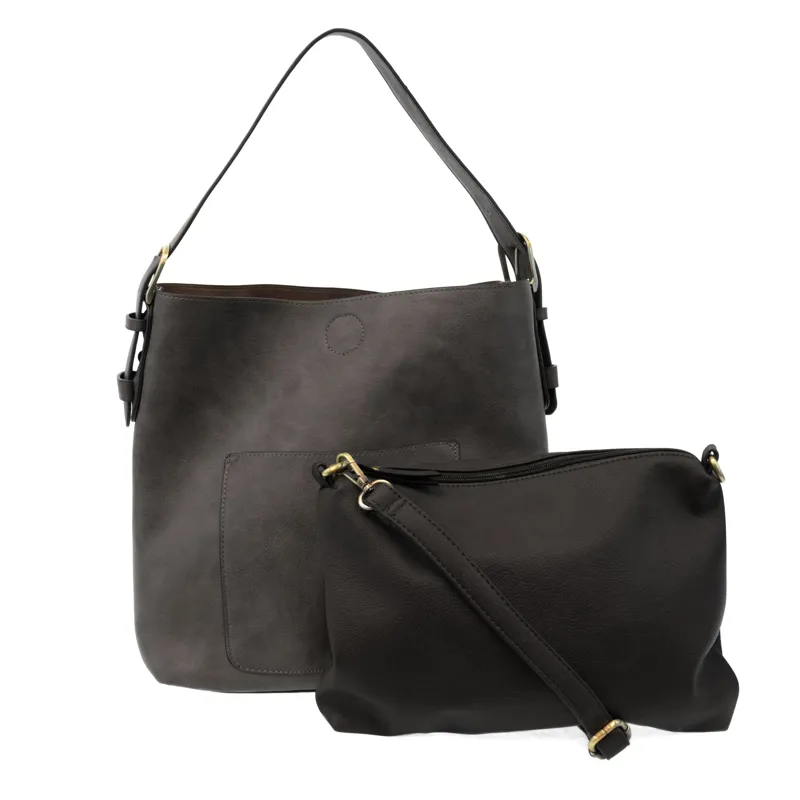 Joy Accessories Classic Hobo Handbag with Insert in Charcoal-1