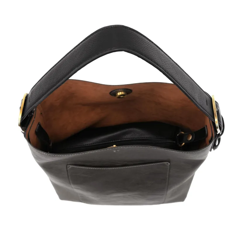 Joy Accessories Classic Hobo Handbag with Insert in Charcoal-3
