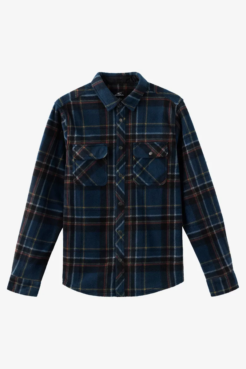 O'Neill Clothing Glacier Plaid Superfleece Shirt in Midnight Navy