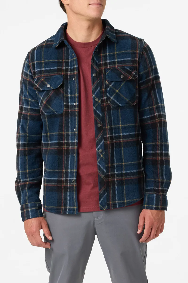 O'Neill Clothing Glacier Plaid Superfleece Shirt in Midnight Navy-2