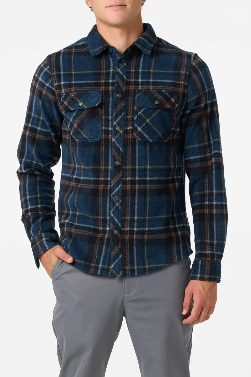 O'Neill Clothing Glacier Plaid Superfleece Shirt in Midnight Navy-3