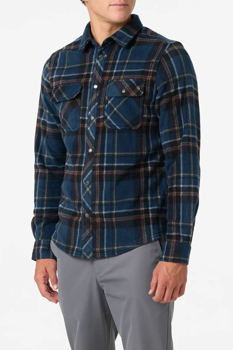 O'Neill Clothing Glacier Plaid Superfleece Shirt in Midnight Navy-4