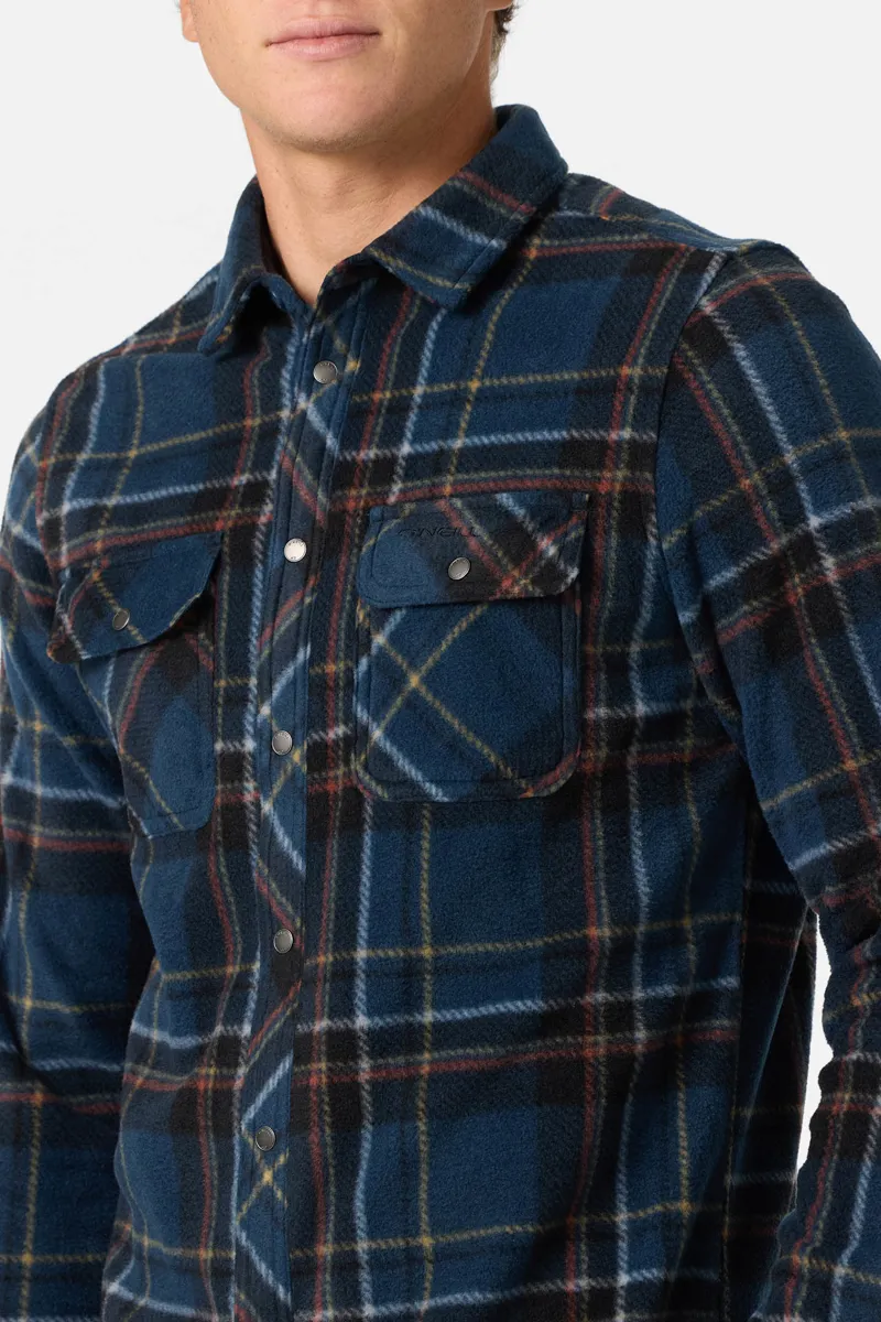 O'Neill Clothing Glacier Plaid Superfleece Shirt in Midnight Navy-5