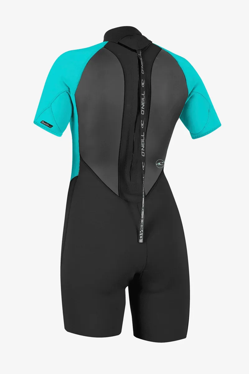 O'Neill Clothing Reactor Backzip Short Sleeve Women's Wetsuit in Black and Light Aqua-1