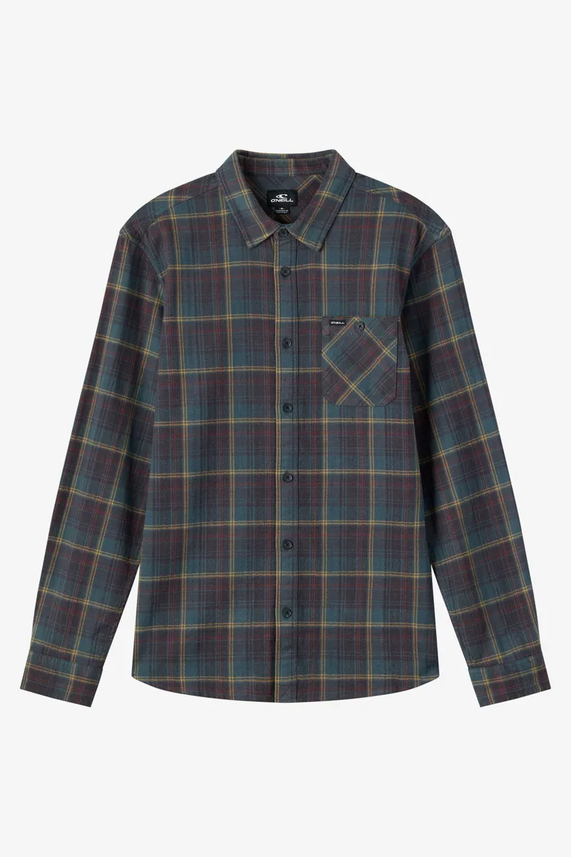 O'Neill Clothing Redmond Plaid Flannel Long Sleeve Shirt in Dark Slate