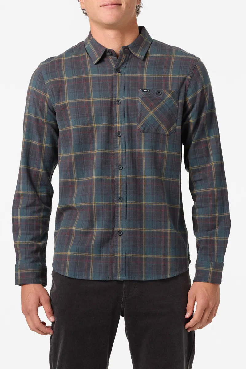 O'Neill Clothing Redmond Plaid Flannel Long Sleeve Shirt in Dark Slate-1