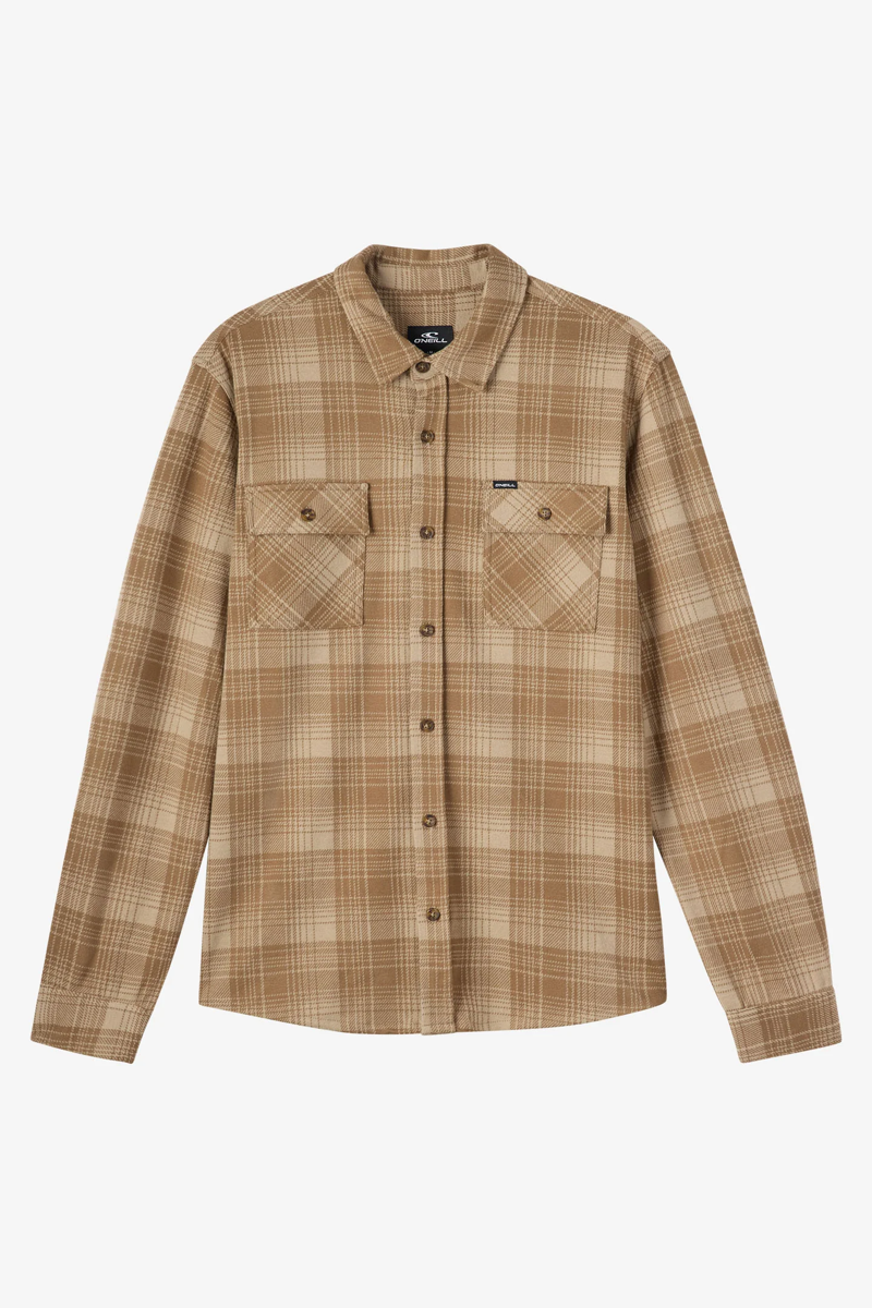 O'Neill Clothing Sutton Knit Plaid Shirt in Dark Khaki Beige