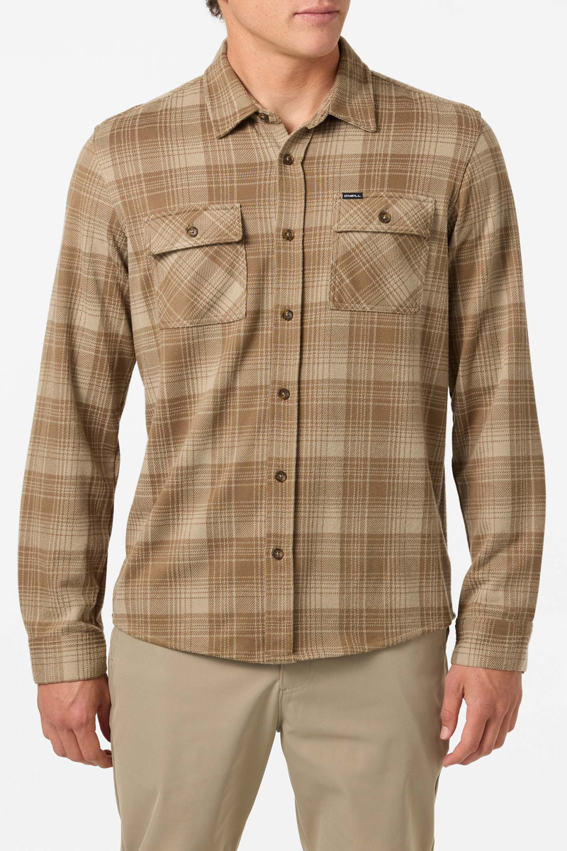 O'Neill Clothing Sutton Knit Plaid Shirt in Dark Khaki Beige-1
