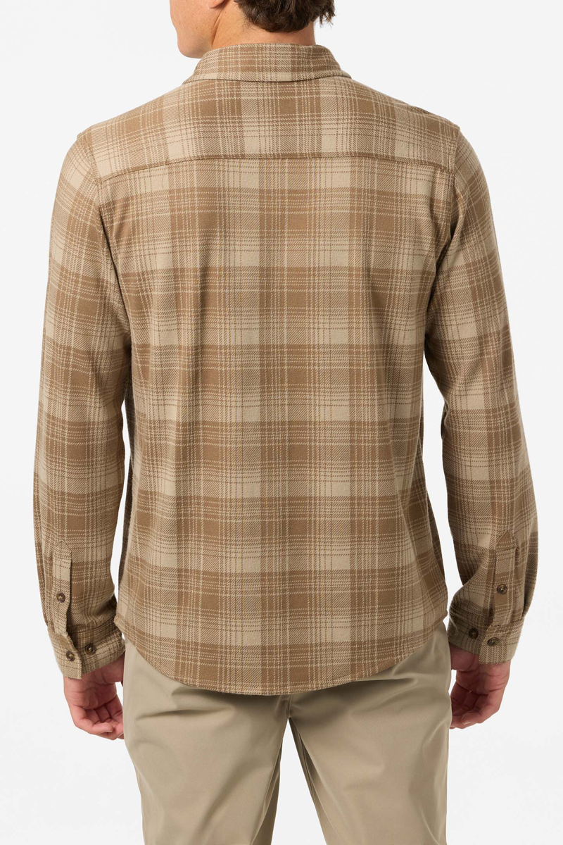 O'Neill Clothing Sutton Knit Plaid Shirt in Dark Khaki Beige-2