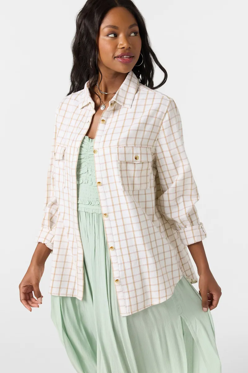 O'Neill Clothing Women's Brooks Flannel Top in Winter White-1