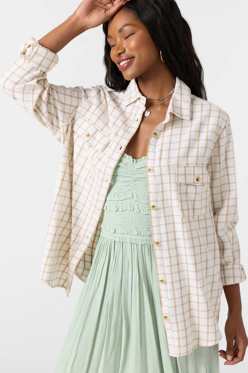 O'Neill Clothing Women's Brooks Flannel Top in Winter White-5