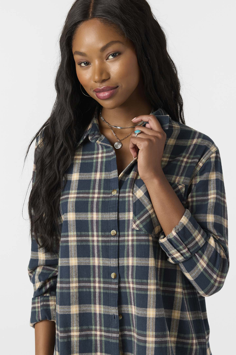 O'Neill Clothing Women's Logan Flannel Long Sleeve Top in Slate-3